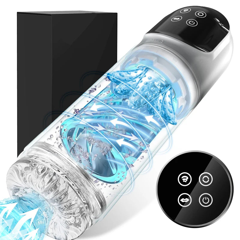 Αυτόματο περιστρεφόμενο αυνανιστήριο για άνδρες με ώθηση, γλείψιμο, χάιδεμα, ρούφηγμα, 100% αδιάβροχο, αντλία πέους για ενήλικες, σεξ παιχνίδια για άνδρες